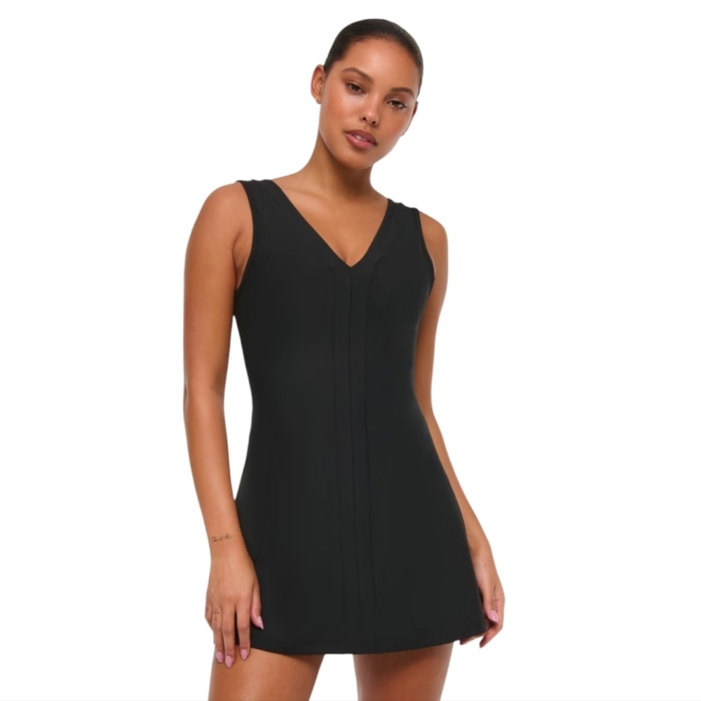 Abercrombie & Fitch YPB sculptLUX V-Neck Mini Dress Skort Women's Large Black